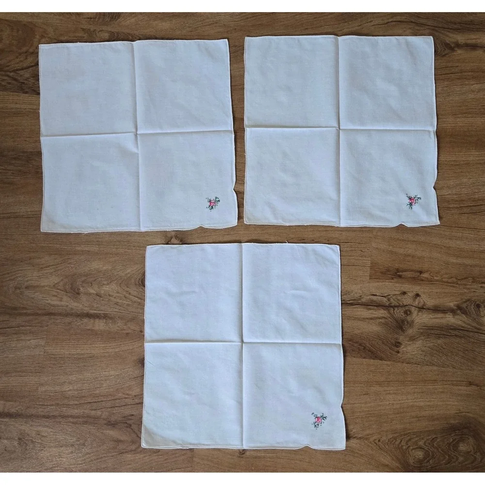 Vintage Embroidered Linen Napkins Set of 11 15x15 Floral Cross Stitched Handmade